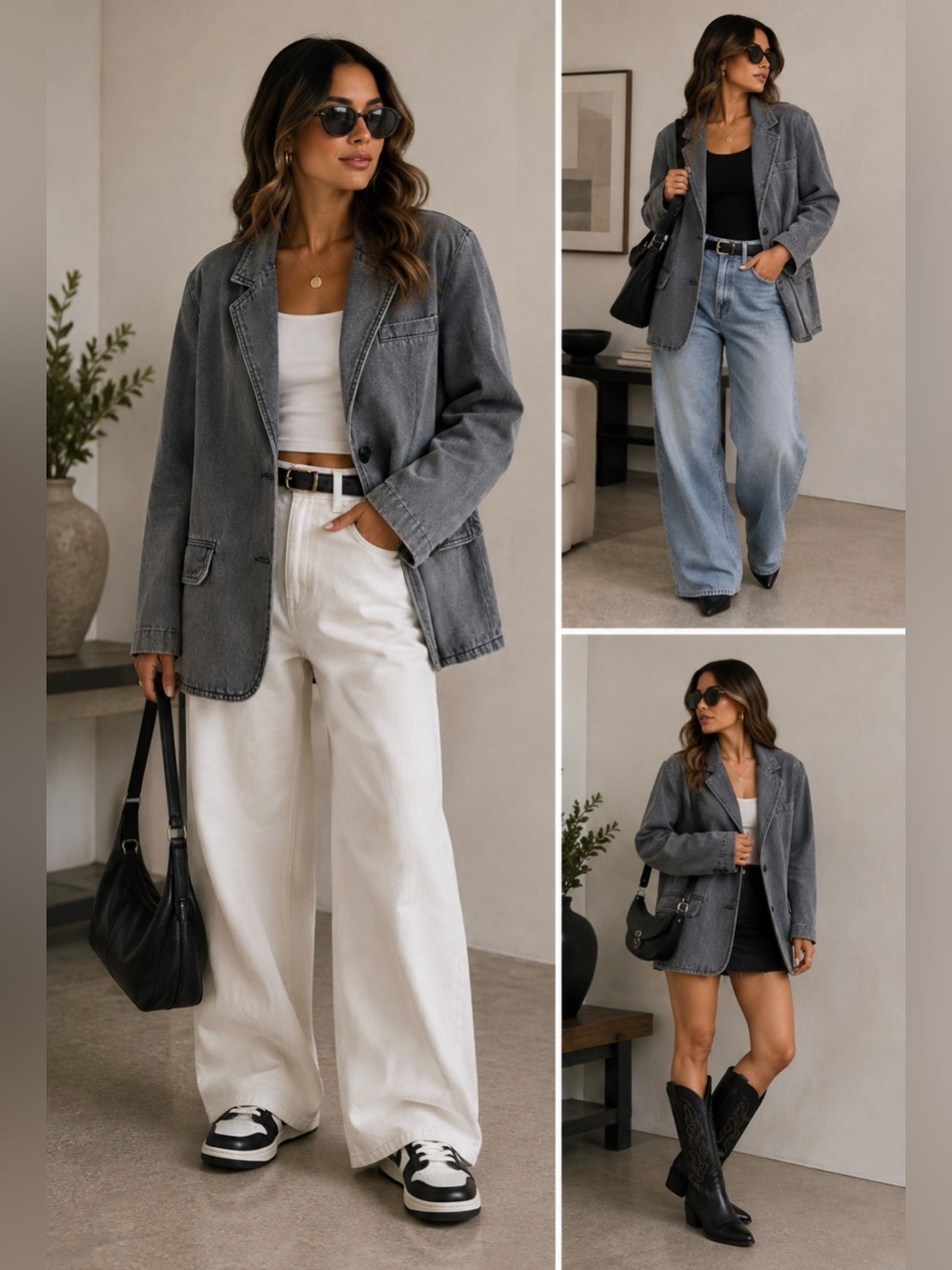 Zara Oversized Washed Gray Denim Blazer Jacket Size M